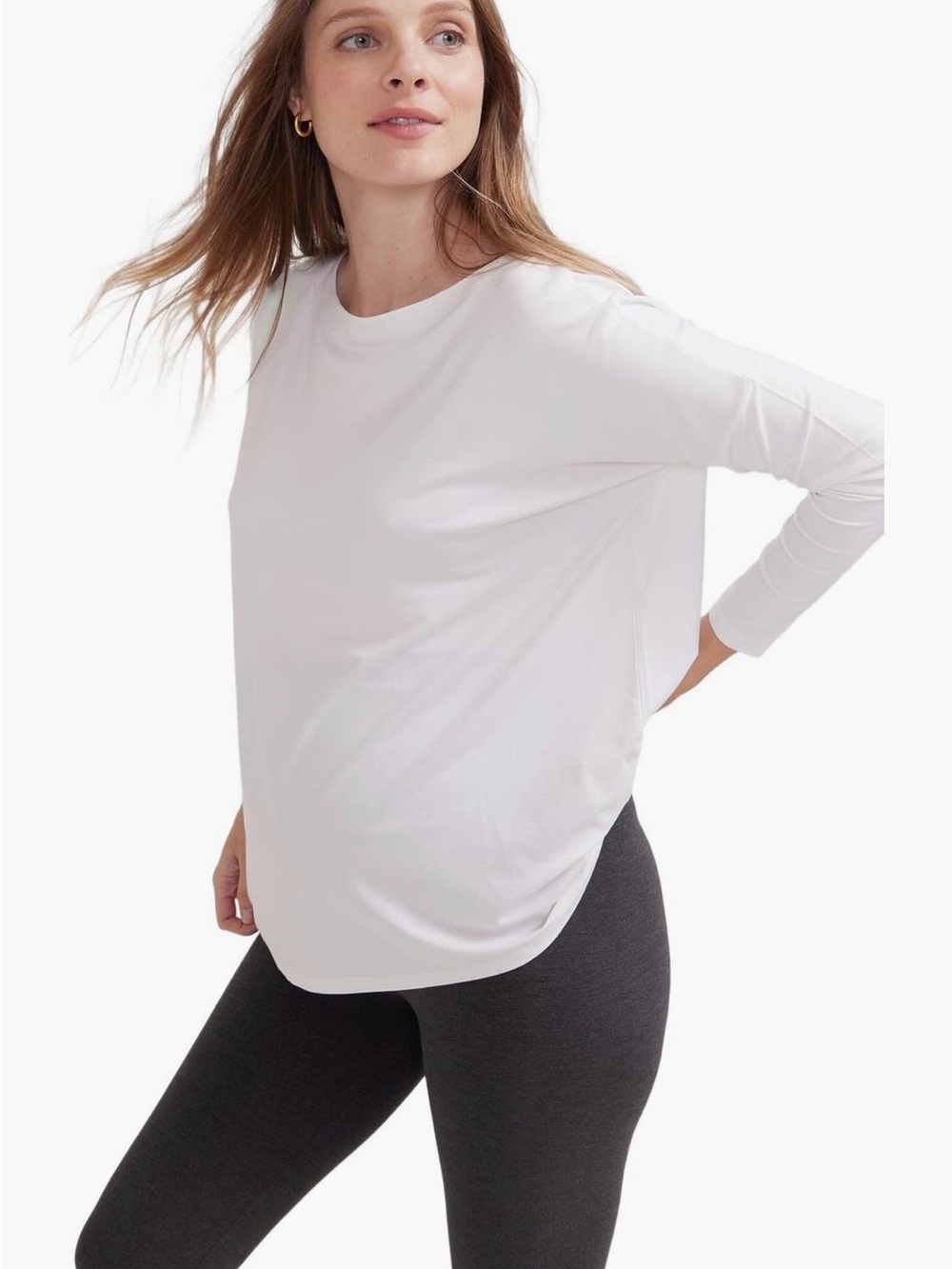 Hatch Maternity White Long-Sleeve Relaxed Crewneck